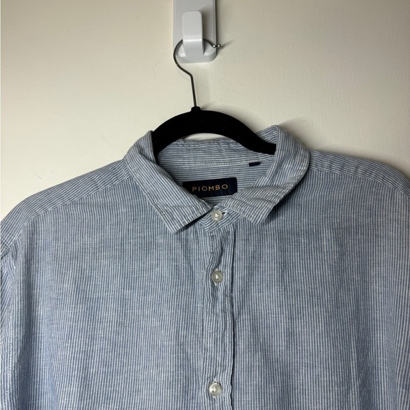 Piombo Italian Blue White Striped Coastal Nautical Collared Button Down Shirt XL - Picture 2 of 14